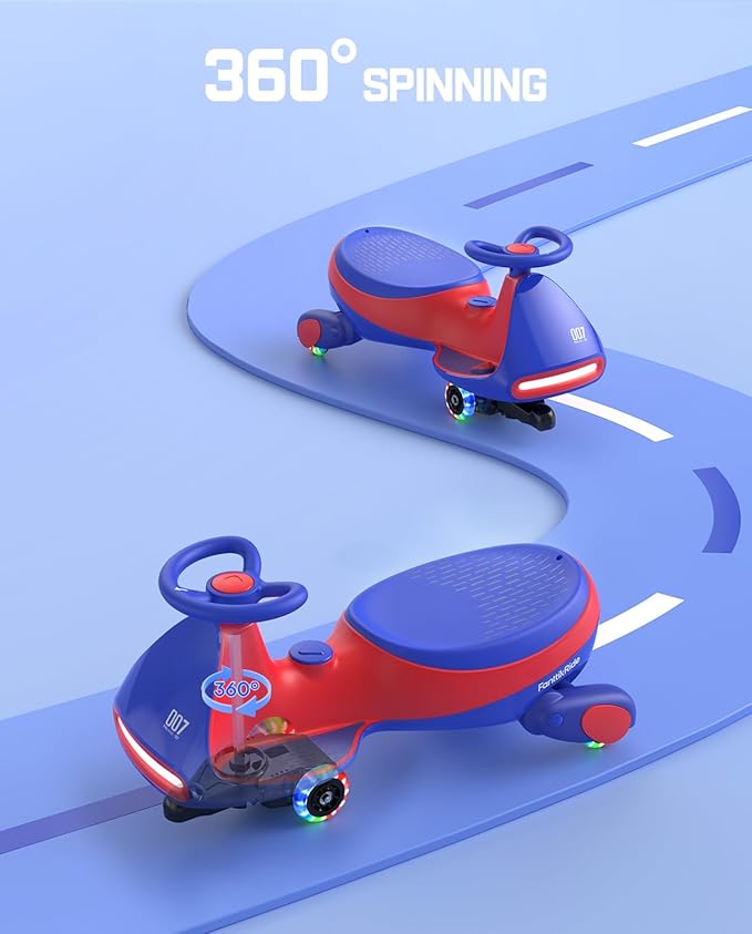 FanttikRide N7 Pro Electric Wiggle Car with Pedal, Rechargeable Battery, CyberWiggle, 2 in 1 Swing Car, 2 Speeds Max 4 Mph, Anti-Rollover, Flashing Wheels, Bluetooth, for Ages 3 and Up, 150 Lbs, Blue