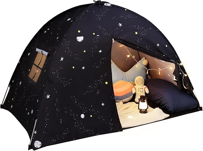 Sumbababy Large Teepee Tent for Kids: with Star Lights - Tent Indoor Kids Teepee Tent for Boys & Girls - Kids Play Tent Inside Canopy Bed for Playroom Gift Toys (Black Galaxy)