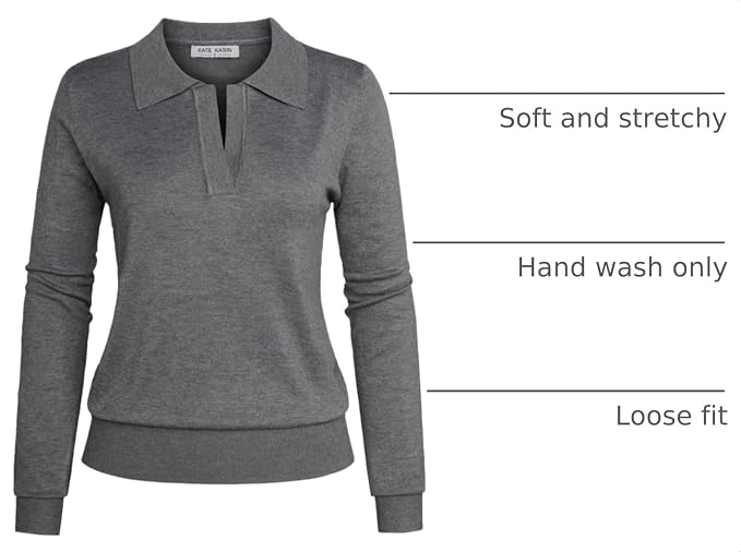 Women's Long Sleeve Classic V Neck Casual Fall Winter Polo Sweater Tops | Basic Collared Knitted Fashion Work Business Formal Daily Wear Versatile Pullover Shirts