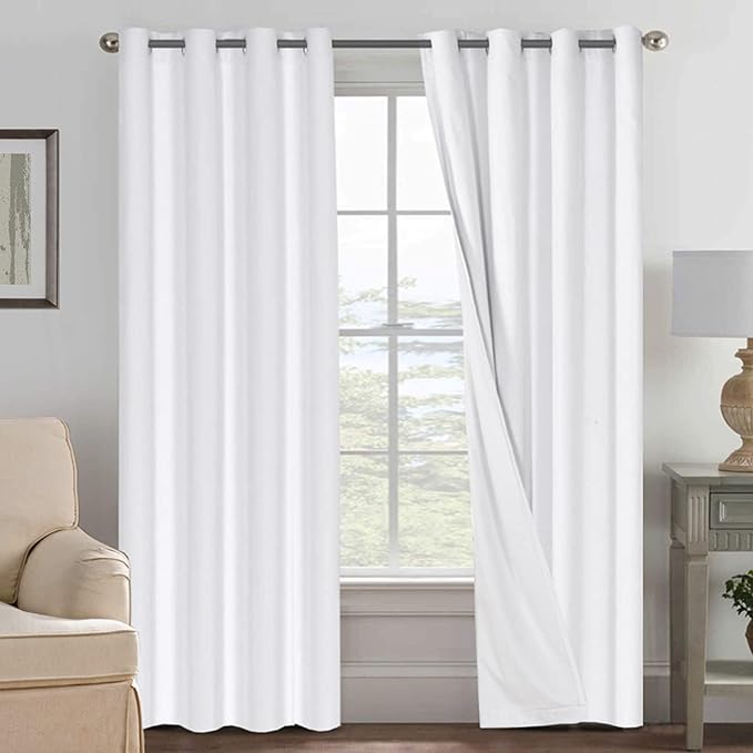 H.VERSAILTEX 100% Blackout Curtains for Bedroom Thermal Insulated Linen Textured Curtains Heat and Full Light Blocking Drapes Living Room Curtains 2 Panel Sets, 52x84 - Inch, White
