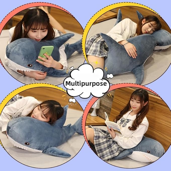 39.3 Inch Giant Shark Plush Stuffed Animal Toy Soft Plush Pillow Shark Stuffed Sea Animals for Boy's and Girl's Room Sofa Decoration and Holiday Birthday Gift