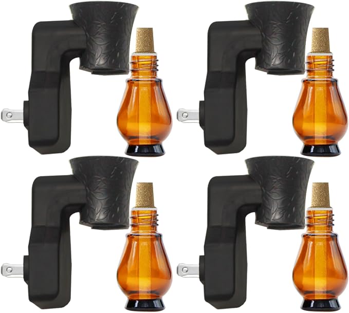 Blank Plug-in Air Freshener Polarized Wall Plug Oil Diffuser for DIY Characteristic Home Scent from Natural Essential Oil, EO+Water, Fragrance Refill (4-Set Black)