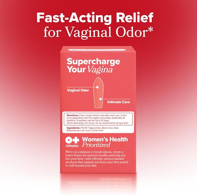 O Positiv URO Boric Acid Vaginal Suppository – with Lactic Acid, and Aloe for Fast Relief and Vaginal Odor Control – Vegan, Free from Parabens, Dyes, and Fragrances – 12 Count (Pack of 2)