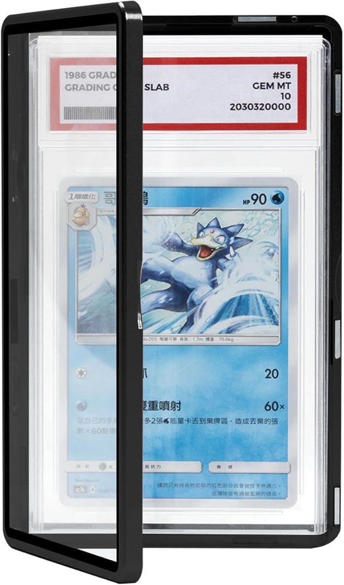 Magnetic Graded Card Slab Guard - Premium Aluminum Showcase for PSA Slab, Slab Guard with UV-Resistant Tempered Glass, Personalized Slab Bumper for Collectors, Black