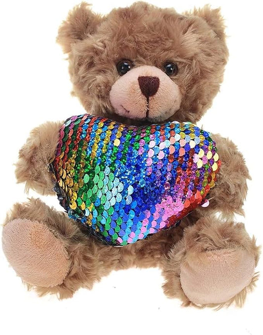 Plush Stuffed Animal Mocha Heart Bear – Love You Bears- Toy for Kids & Adults Valentine's Day - Embroidered Heart Pillow (6 Inch, Colorful Heart)