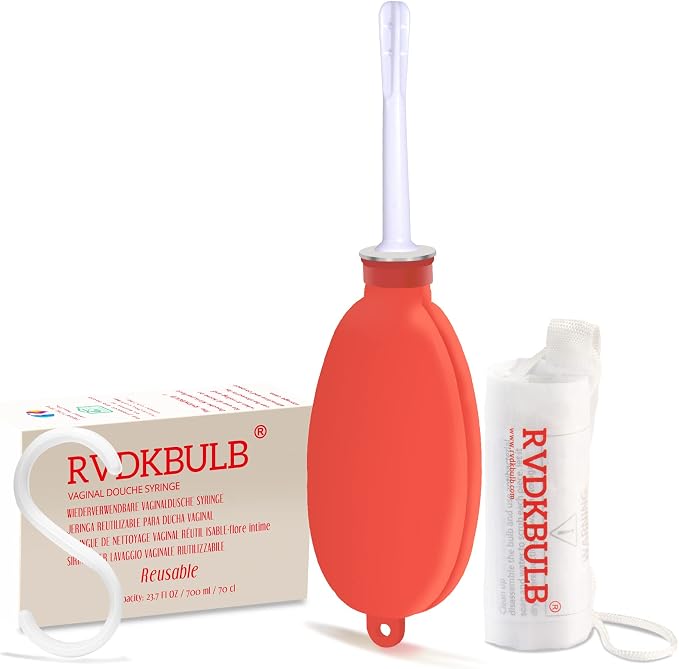 Compact Silicone Douche Kit, Pocket Size - Reusable Travel Douche Bag, 24 Fl Oz Capacity, Red