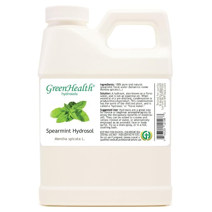 Spearmint Hydrosol (Floral Water) - 16 fl oz Plastic Jug w/Cap - 100% Pure (NOT Oil) - GreenHealth