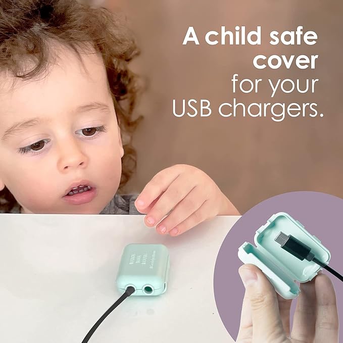 Baby Proof USB Charger Cover – Child-Resistant Cord Tip Enclosure for Standard USB Charging Cables – (6 Pack, White)