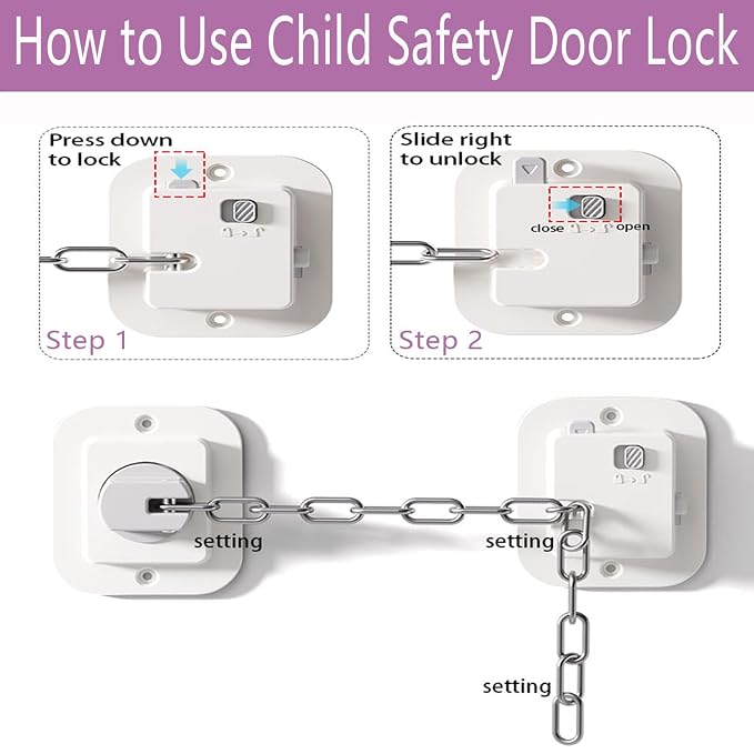 Child Proof Door Lock, Adjustable Latch, 1 Pack | Cat Door Latch, 3M Adhesive, For Baby, Dementia & Pets, No Tools Needed