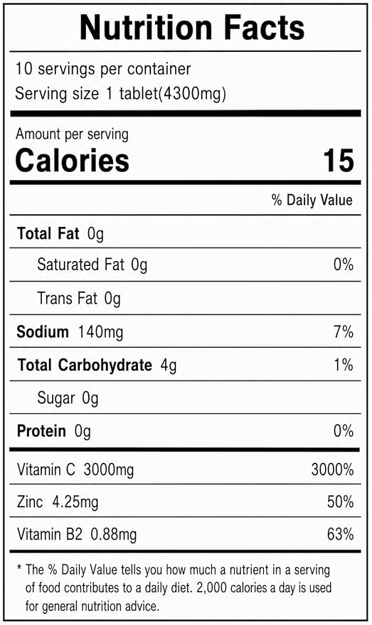 Korean Food Everteen MegaVita C3000 Effervescent Drink, Citrus, 10Tabs x3PK | Citrus-flavored effervescent beverage tablets with 3 packs of 10 tablets each