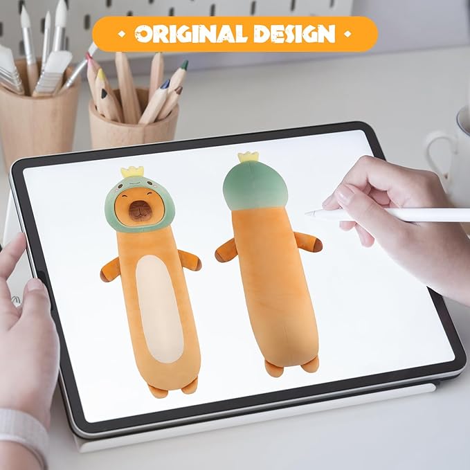 36 inch Extra Capybara Plush Long Pillow Toy Soft Stuffed Animal with Cute Dinosaur, Large Cuddle Sleeping Body Capybara Brown Big Plushies Gifts for Kids Boys Girls, Birthday