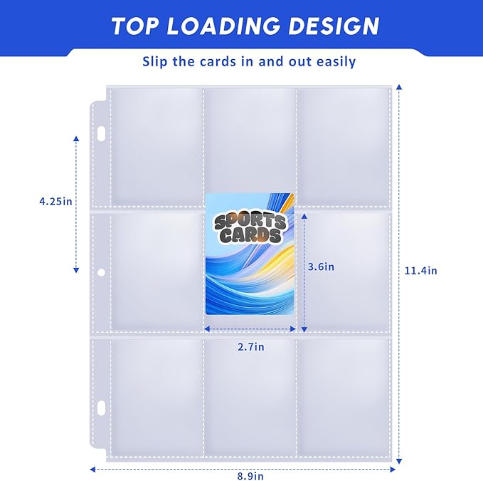 80 Pack 9 Pocket Trading Card Sleeve Pages,Page Protectors Card Sleeves Binder Sheets for 3 Ring Binder,Card Binder Sleeves for Baseball, Football, Game Sport Business Cards