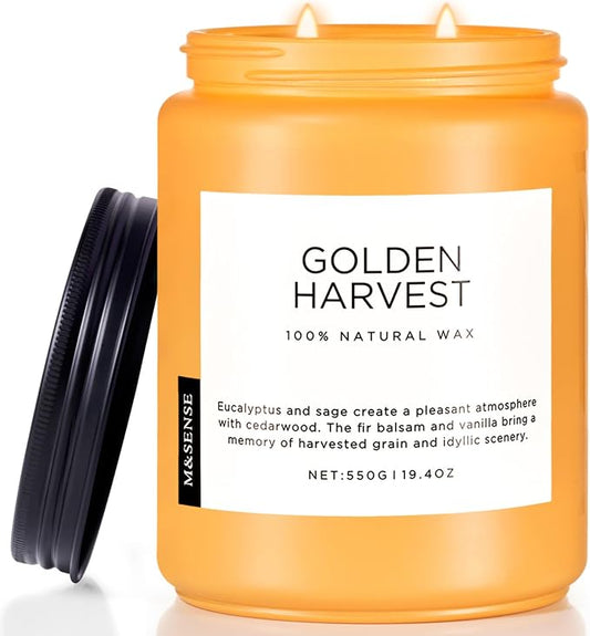M&SENSE Fall Harvest Scented Candles, 19.4oz 110 Hours Large Natural Soy Long Lasting Slow Burning 2 Wick Scented Candle for Relaxing Stress Relief & Holiday