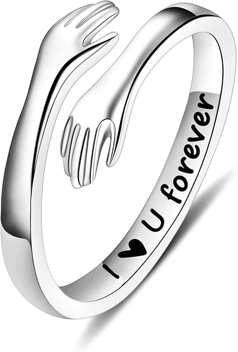 Yesteel Valentines Gifts for Kids Teen Girls - S925 Sterling Silver Hug Ring for Teen Girls Women, Adjustable Ring Jewelry Mothers Day Birthday Gifts for Daughters Mom Sister Wife Friends Grandma