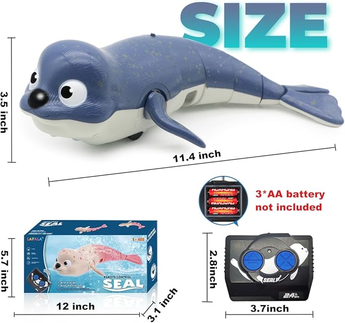 Pool Toys Amphibious Remote Control Lazy Seal 2.4Ghz Rechargeable Battery Cute Toys Robot Fish Remote Control Shark Car Bath Toys Interactive Crawling Toys for Toddler Kids 3,4,5 Years Old Boys Girls