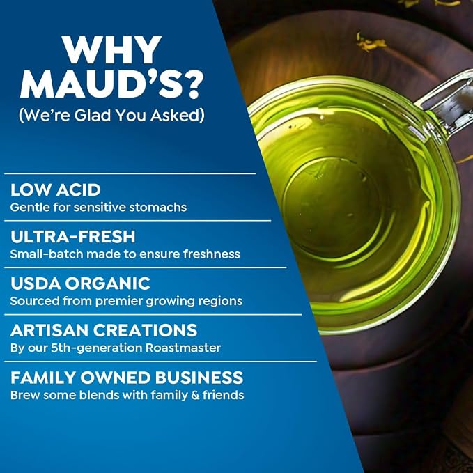 Maud's Organic Jasmine Green Tea Pods, 24 ct, Single Serve Tea Pods – 100% Gourmet Blended Tea Leaves, Compatible with Keurig K Cups Maker
