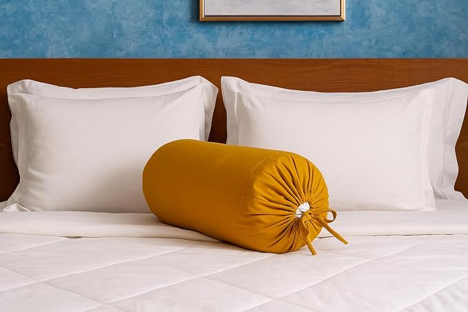 Saffron Quilted Bolster Pillow Cover (Mustard, 8" Diameter x24 Long (20 cm x 60 cm))