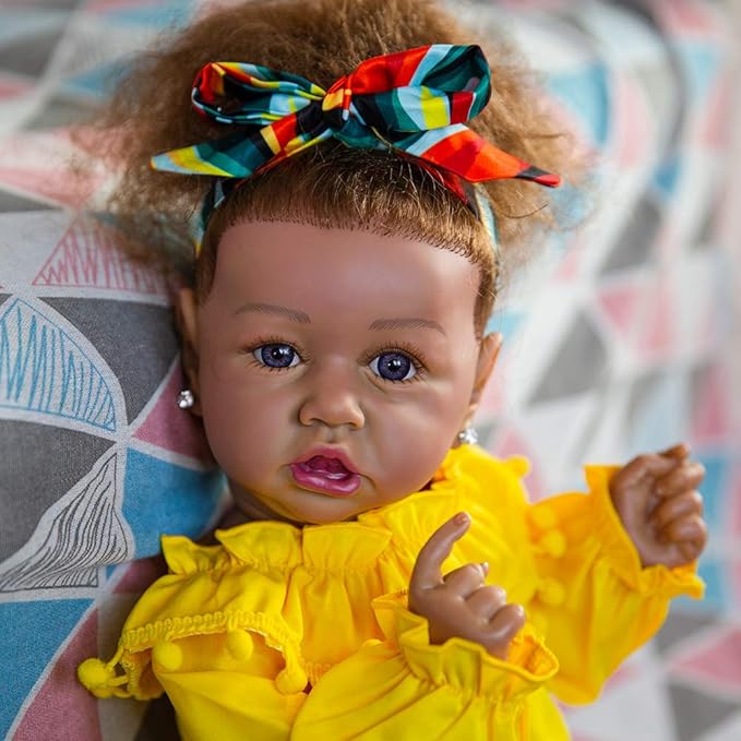 HOOMAI Lifelike Reborn Baby Dolls with Soft Body African American Realistic Girl Doll 22.8 Inch Best Birthday Gift Set