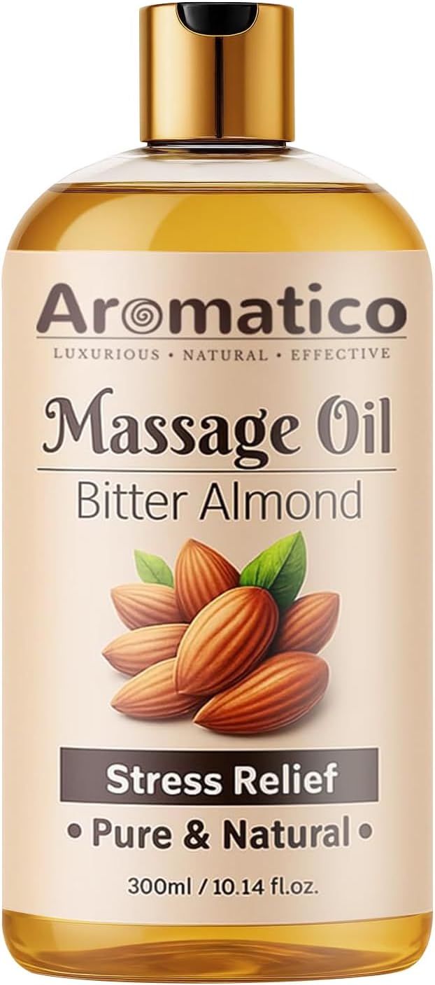 AROMATICO Almond Massage Oil. Hydrates & nourishes Skin, soothes Irritation, Improves Texture & Promotes Relaxation - 10 Fl Oz Rich in Vitamins & Essential Fatty acids, enhances Circulation.