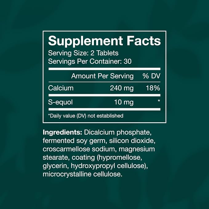 EQUELLE Multi-Symptom Menopause Relief Supplement for Women, Plant-Based S-Equol, Non-Hormonal & Non-Prescription, Fewer Hot Flashes, More Sleep, Relieves Muscle Aches, 3 Month Supply (180 Tablets)