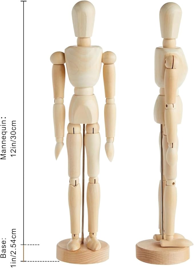 2 Pack Wooden Mannequin,12in Posable Drawing Figurines Dummy,Art Drawing Figure Model Manikin Dolls for Home Office Desk Décor Sketching Painting, Body Action Figure Artist Gifts