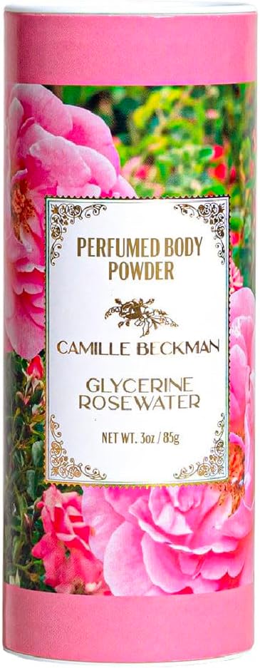 Camille Beckman Glycerine Rosewater Scented Talc-Free Body Powder, Perfumed Dusting Powder, 3 Ounce
