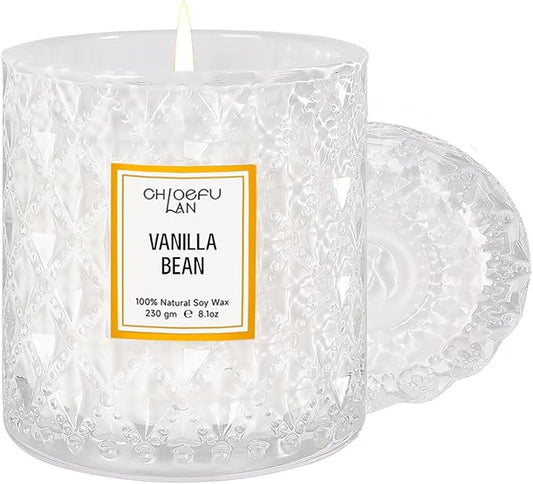 Vanilla Bean Highly Fragranced Candle Gifts for Women, Mothers Day Candle Gift, Natural Wax Candle for Home Scented, Up to 55 Hour Burn time - 8.1 Ounce Premium Soy Wax