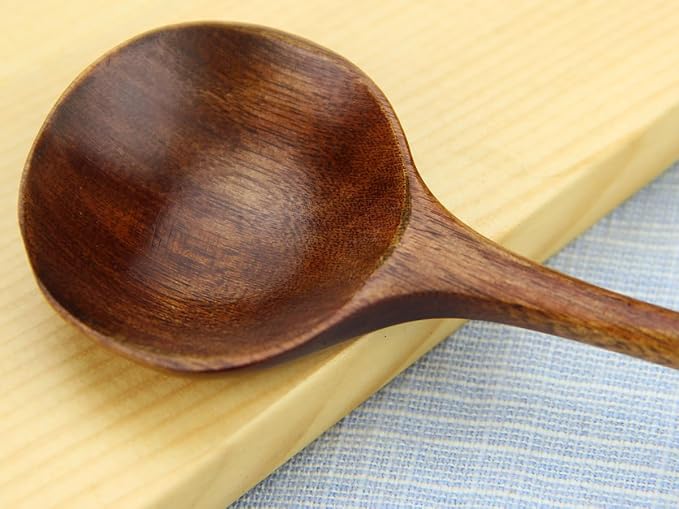 Long Soup Spoons, 11In Korean Style Natural Wood Long Handle Round Spoons | for Soup Mixing Stirrer Kitchen Tools Utensils