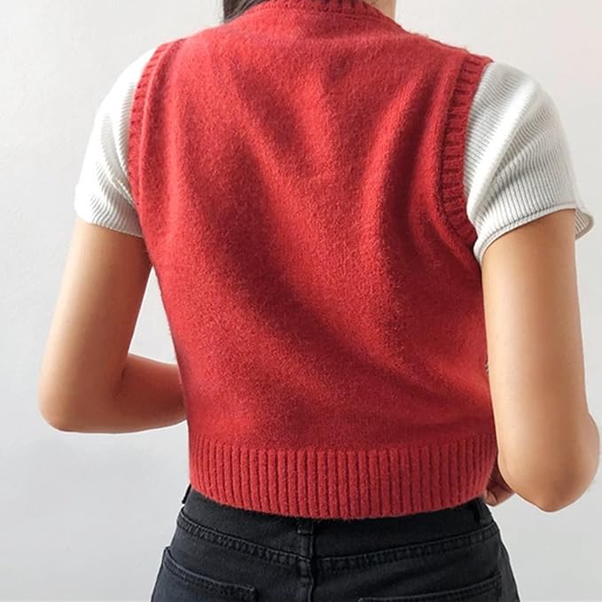 Women's Sweater Vest,Y2K Sleeveless Pattern Preppy Style Knitted Crop Tank Top for Girl