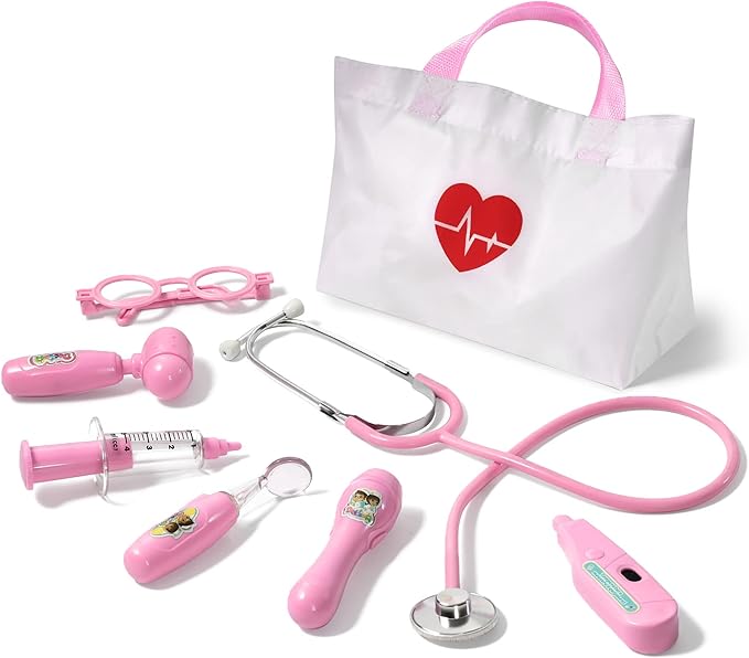 Kids Doctor Kit, 8 Pieces Kids Doctor Playset with Medical Storage Bag & Real Stethoscope, Pretend Play Doctor Toys for Toddler Boys Girls Aged 3 4 5 6