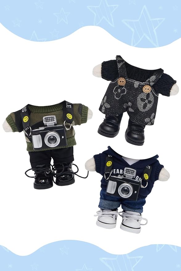 17cm Dolls Clothes 5 Pcs Set Plush Doll Outfits Sweater Pants Hat Glasses Shoes Clothing Accessories Set No Doll