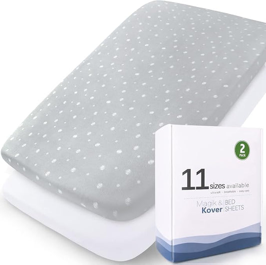 Bassinet Sheets 20" x 30" Fit for Graco Travel Lite Crib, My View 4 in 1, Fodoss, Guava Lotus, Yacul, Cloud Baby Premium and Maxi-Cosi Swift Lightweight Bassinet, Ultra Soft, White & Grey Ball, 2 Pack