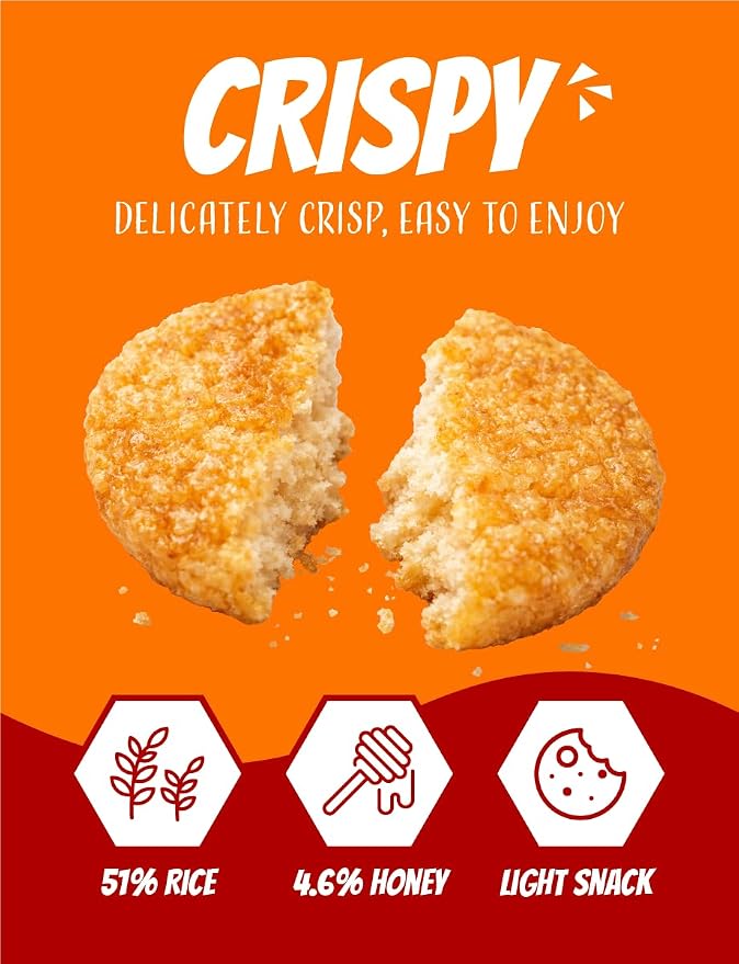Crispy Honey Snow Flower Rice Crackers, Individually Wrapped Korean Rice Snacks, Crunchy Sweet Rice Crackers, 40 Pack