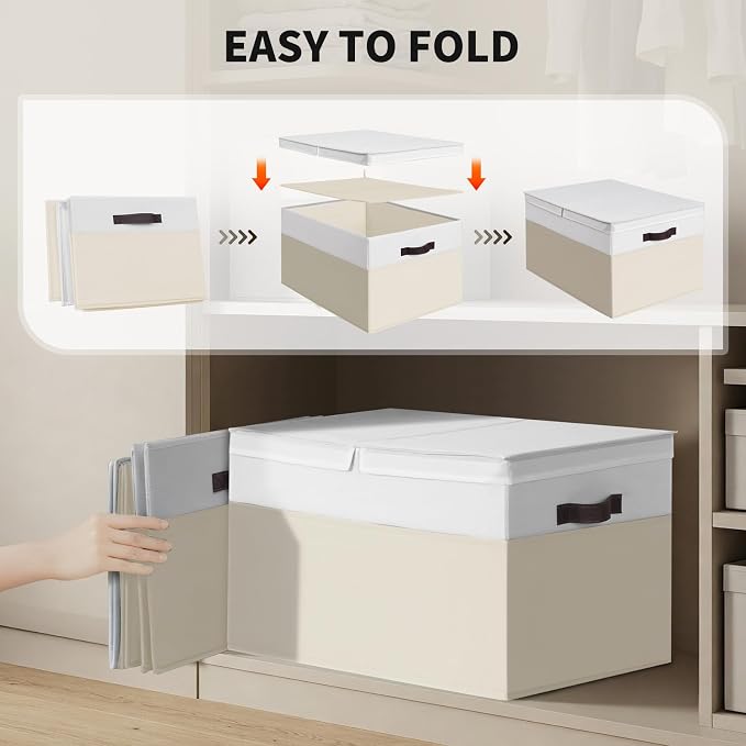2 Pack EXTRA LARGE Blanket Storage Baskets with Lids, 22”x16”x12” Closet Organizers Bins for Clothes Towel/ Toy Storage Box with Lid Handles/ Stackable Decorative Fabric Bins for Living Room, Nursery