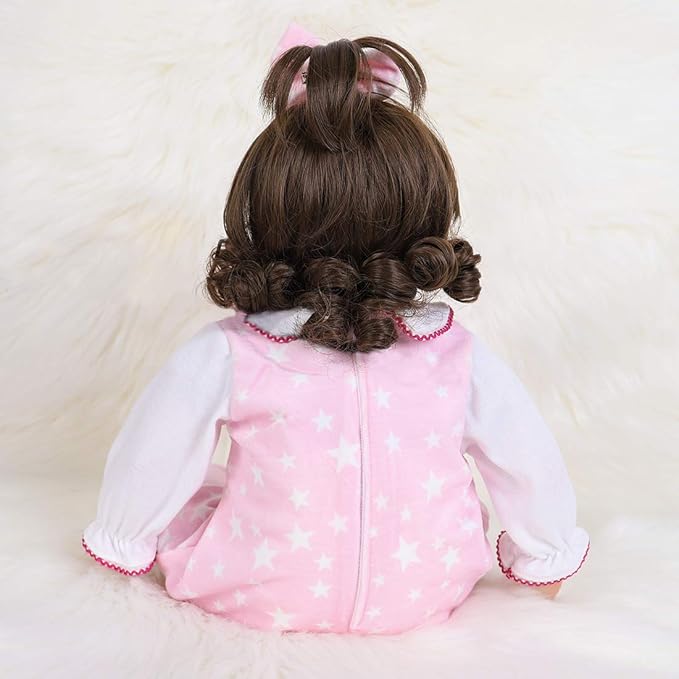 ENADOLL Reborn Baby Dolls - 16 inch Realistic Silicone Vinyl Weighted Soft Body Lifelike Doll Curly Hair Girl Gift Set for Ages 3+(Curly Hair)