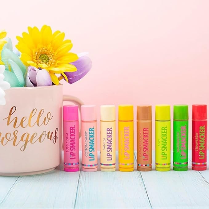 Lip Smacker Original & Best Holiday Flavored Lip Balm Party Pack, Oatmeal Cookie, Vanilla, Mango, Watermelon, Tropical Punch, Cotton Candy, Kiwi, Strawberry, Clear