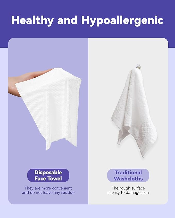 Face Towels Disposable, Face Towelette Disposable, Soft Disposable Face Towel for Makeup Remover, Thick Face Cloths for Women Cleansing, Skin Care, 7.8"×7.8", 80 Count (2 Pack)