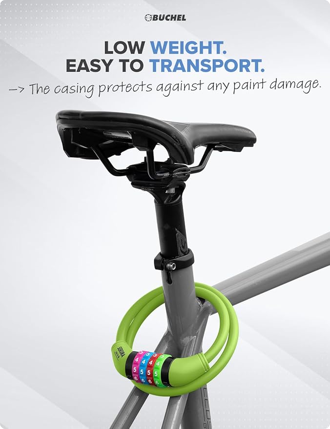 Büchel Bike Locks Cable for Kids - Colorful & Keyless - Secure Your Child's Bike - Easy-to-Use Bicycle Accessory, High Security 5 Digit Resettable Combination Coiling Bicycle Lock, Anti Theft