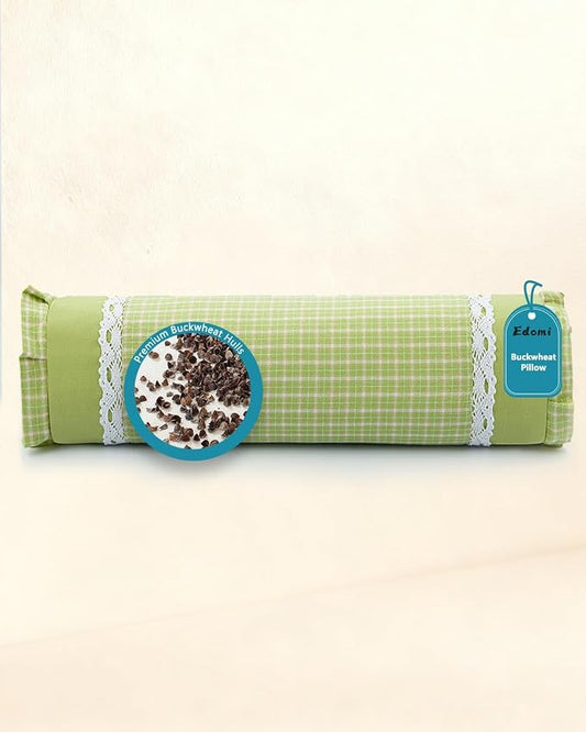 Extra Firm Buckwheat Cervical Roll Pillow – Customizable Support for Neck Pain, Yoga Relaxation, 15.7” x 4.7”, Machine-Washable Cover,Green