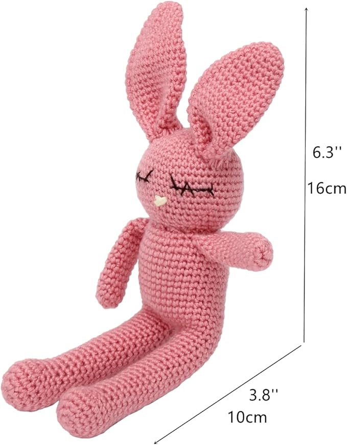 Moni's Choice Stuffed Plush Baby Crochet Bunny Rabbit Easter Gifts Handmade Stuffed Animal Hand-Knit Doll Granddaughter Grandson Lovey Sleep Toy Newborn (Pink)