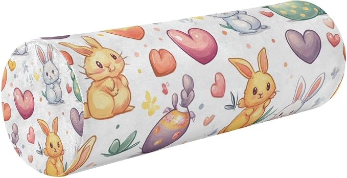 White Rabbit Easter Egg Love01 Neck Roll Pillow Bolster Round Health Memory Foam Long Cervical Cylinder Pillows with Removable Washable Cover for Body Bed Legs Back Yoga