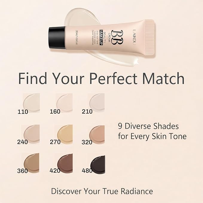 Korean BB Cream & Foundation 2-in-1 - Buildable Coverage Tinted Moisturizer with SPF, for a Natural Matte Finish & All-Day Wear (360 Deep)