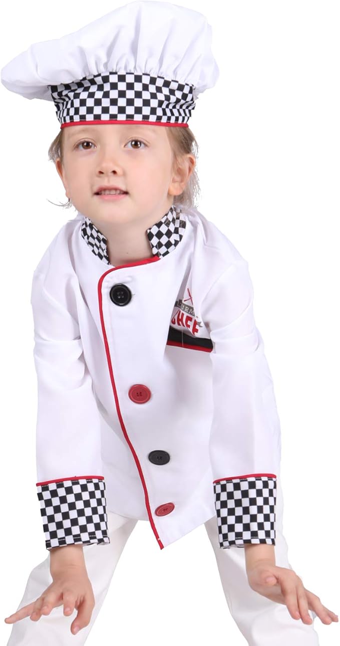 Kids Chef Costume Boys Role Play Costume Pretend Play Chef Costume for Boys and Girls 3-8T