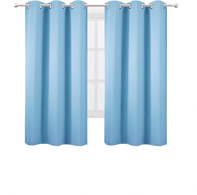 LEMOMO Sky Blue Blackout Curtains 34 x 63 Inch Length/Set of 2 Curtain Panels/Thermal Insulated Room Darkening Blackout Curtains for Bedroom