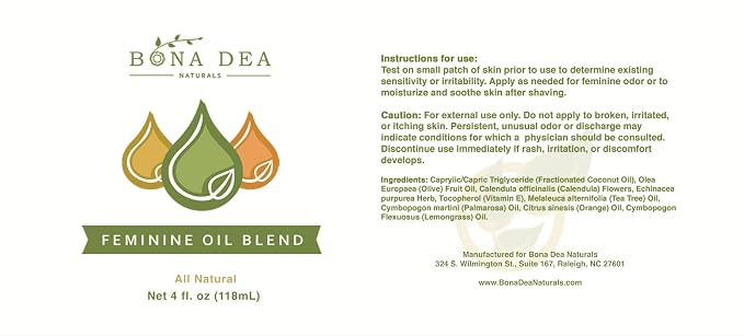 Bona Dea Naturals Feminine Spray for Women – All Natural Yoni Oil Deodorant & Moisturizer, Organic Essential Oils, Chemical-Free, Sensitive Vaginal Care, Made in the USA | 4 oz Refill Dropper Bottle