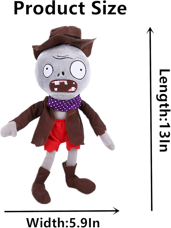3 PCS PVZ Plush Toys - Plant & Zombies Guitar, Cowboy & Bandit Zombie Figures - Soft Stuffed Dolls - New