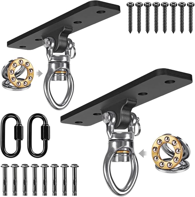 Dolibest 2 Pack Heavy Duty Swing Hangers, Swing Set Accessories with Carabiner for Indoor/Outdoor Use, Porch Swing, Hanging Kit for Wooden/Concrete Set w/ 8 Wood Screws and 8 Expansion Bolts, 900LB