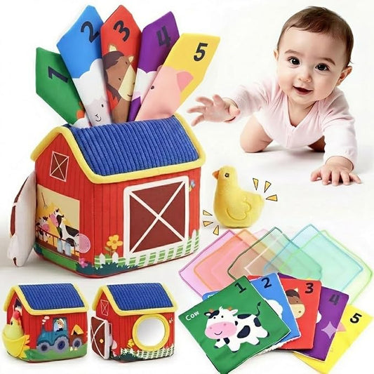 weirtoya Baby Tissue Box Toy-Montessori Sensory Activity Center for 6-18 Months,Farm Animals, Squeaky Sounds, Safety Mirror Play Silks, Top Choice for Baby Registry, Easter Baskets & Birthday Gifts