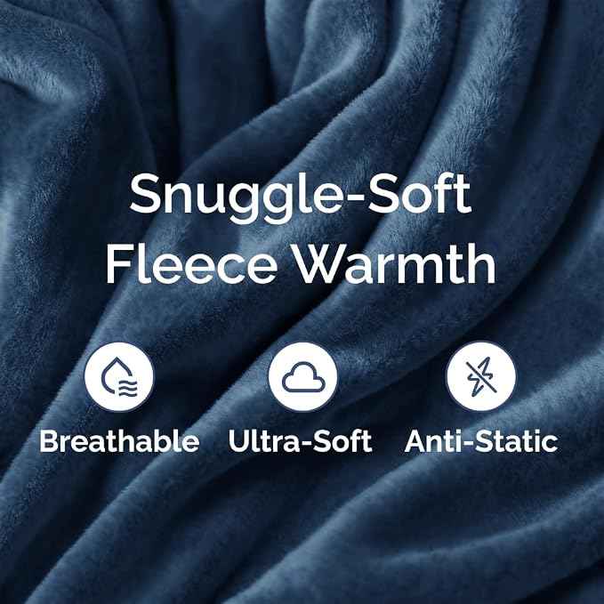Ultra Soft Fleece Throw Blanket - College Dorm Room Essentials - Navy | Flannel Fleece, Thick, Warm & Breathable, All Season Cozy, Anti-Static, Microplush, Lightweight for Couch, Bed & Dorm Bedding