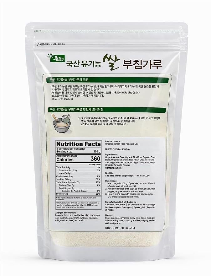 Nice Witch’s Organic Korean Pancake Mix (Buchim Mix), Crispy Korean-Style Pancake Batter Made with Organic Korean Rice, 10.6 oz (300 g) 부침가루